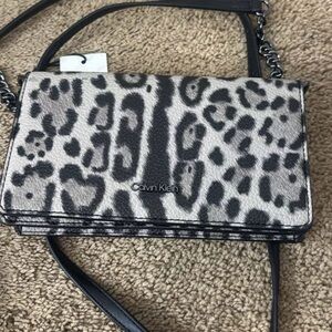 Calvin Klein Black and Gray Animal Print Crossbody Bag